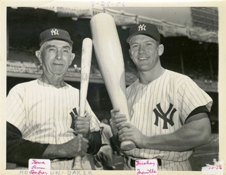 1956 Mickey Mantle Vintage Wire Photo with “Home Run” Baker!   